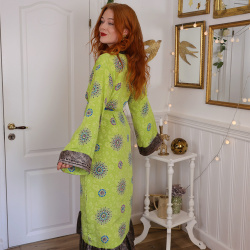 Kiwi Green Recycled Kimono | S-XL
