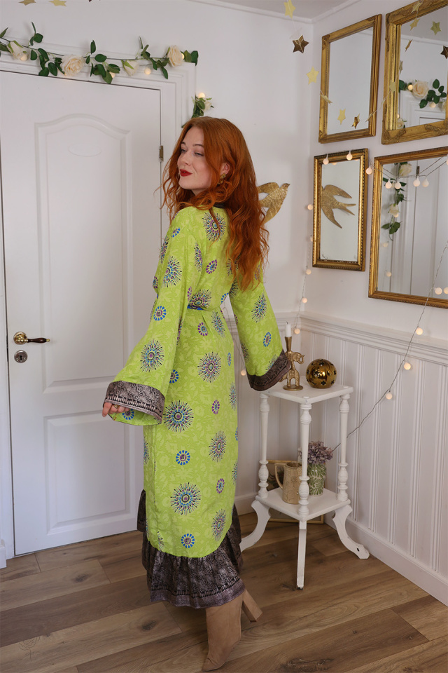 Kiwi Green Recycled Kimono | S-XL