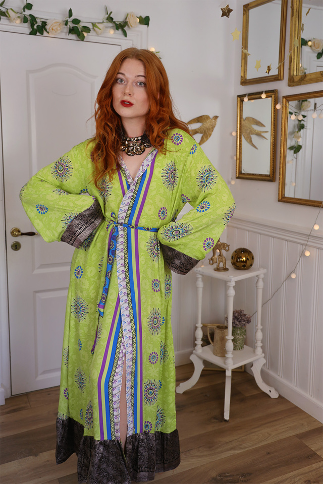 Kiwi Green Recycled Kimono | S-XL