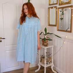 Light Blue Floral 70's Night Gown | L/XL
