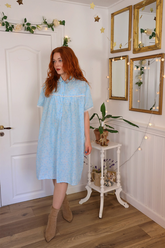Light Blue Floral 70's Night Gown | L/XL