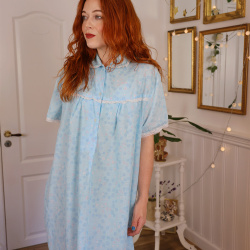 Light Blue Floral 70's Night Gown | L/XL