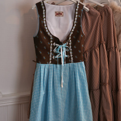 Light Blue Gingham Cottagecore Vintage Dress | XS