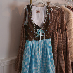 Light Blue Gingham Cottagecore Vintage Dress | XS