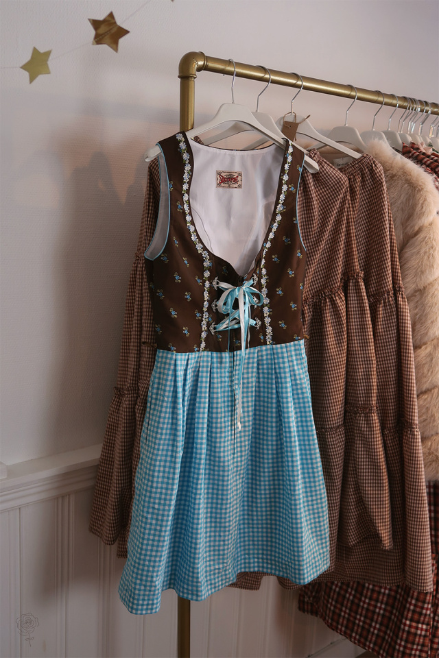 Light Blue Gingham Cottagecore Vintage Dress | XS