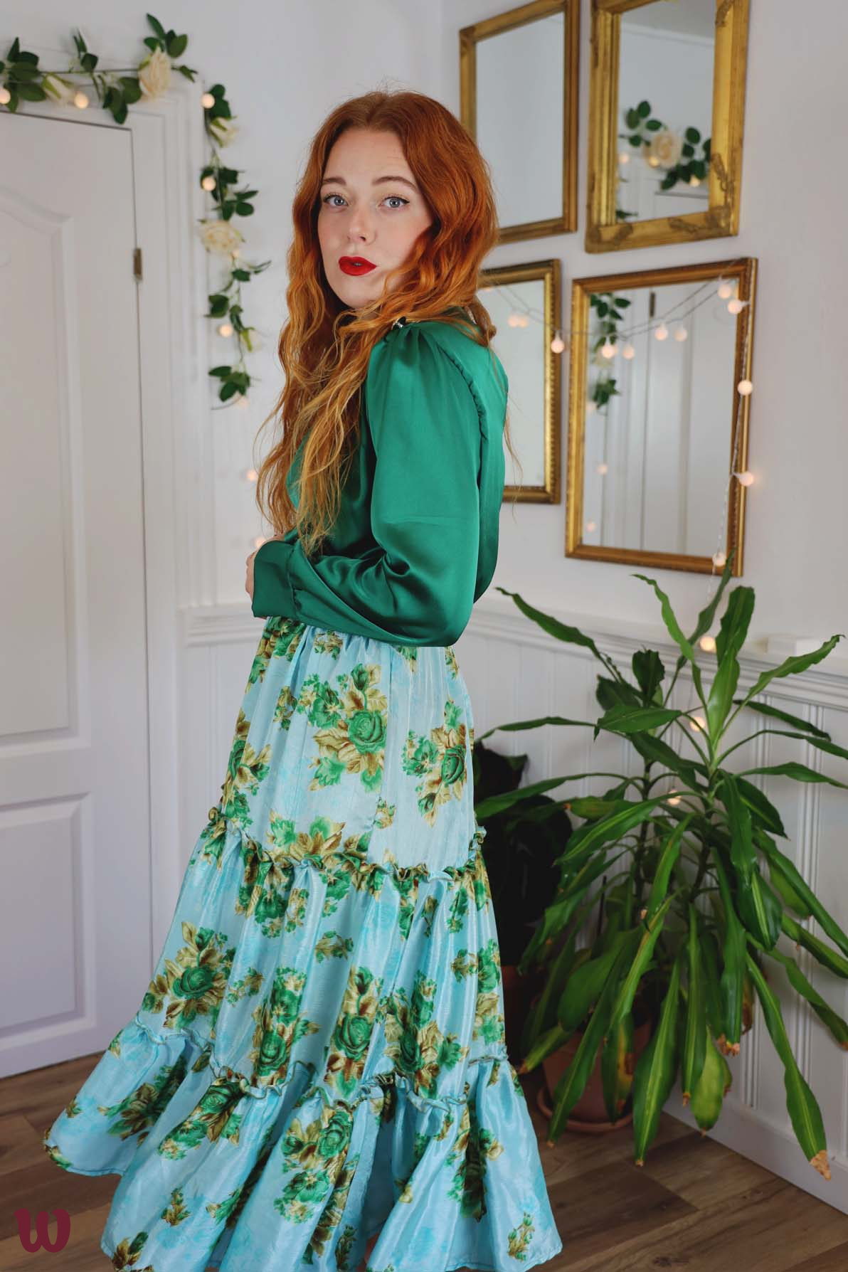 Light Blue Green Roses Esilda Skirt XS S Sale Bohemian Wonders