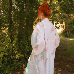 Light Blue Pink Floral Vintage Kimono | M-XXL