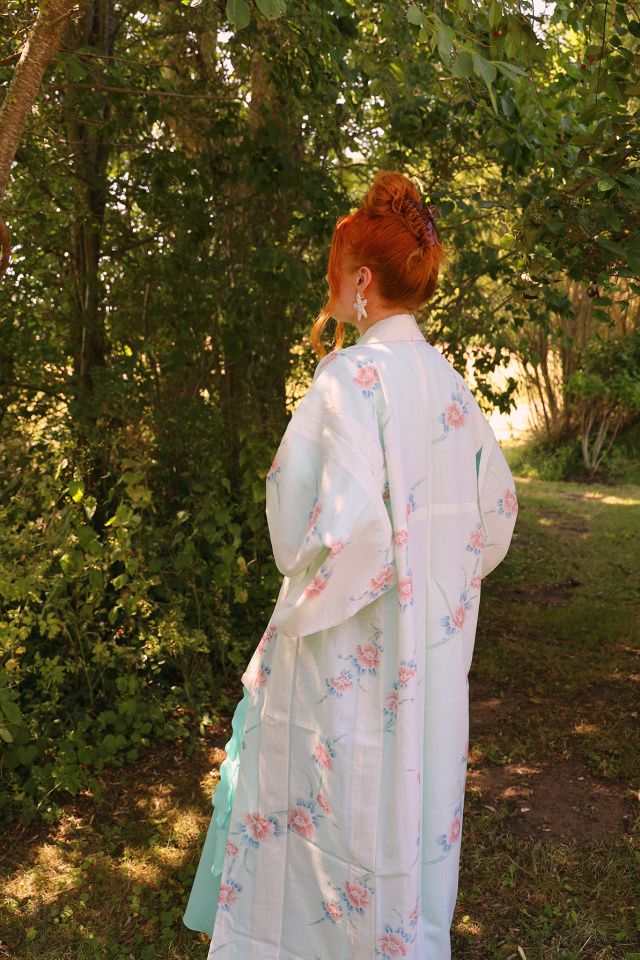 Light Blue Pink Floral Vintage Kimono | M-XXL