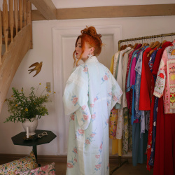 Light Blue Pink Floral Vintage Kimono | M-XXL