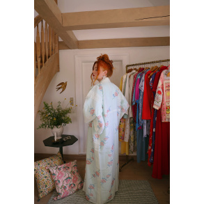 Light Blue Pink Floral Vintage Kimono | M-XXL