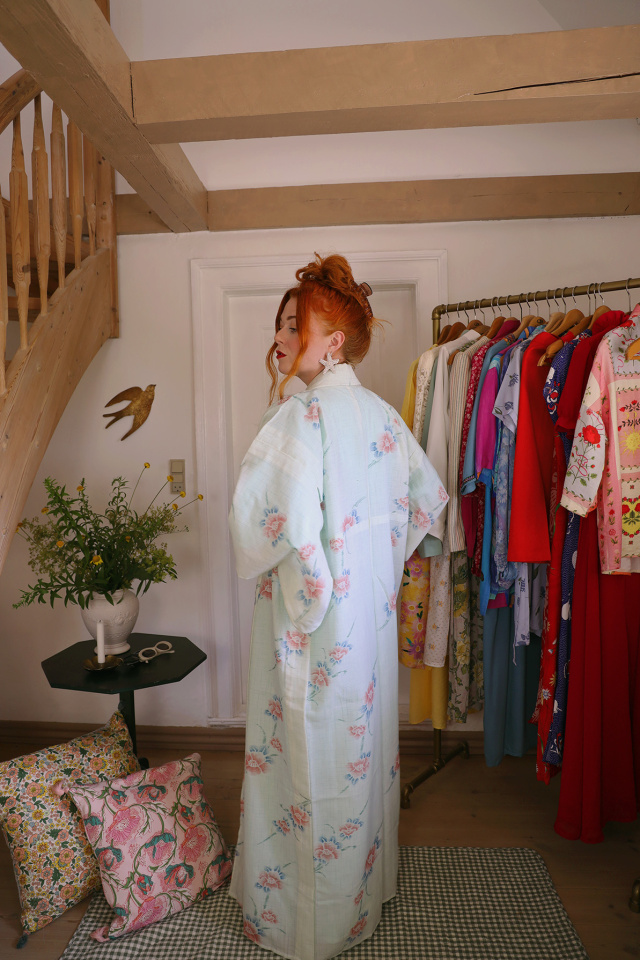 Light Blue Pink Floral Vintage Kimono | M-XXL
