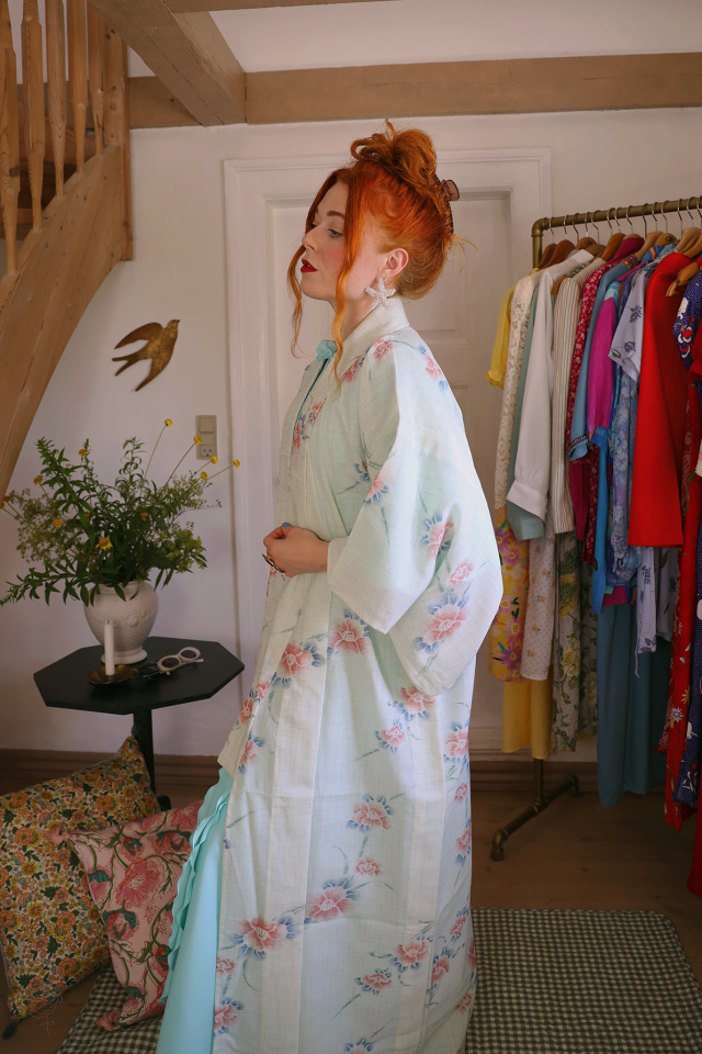 Light Blue Pink Floral Vintage Kimono | M-XXL