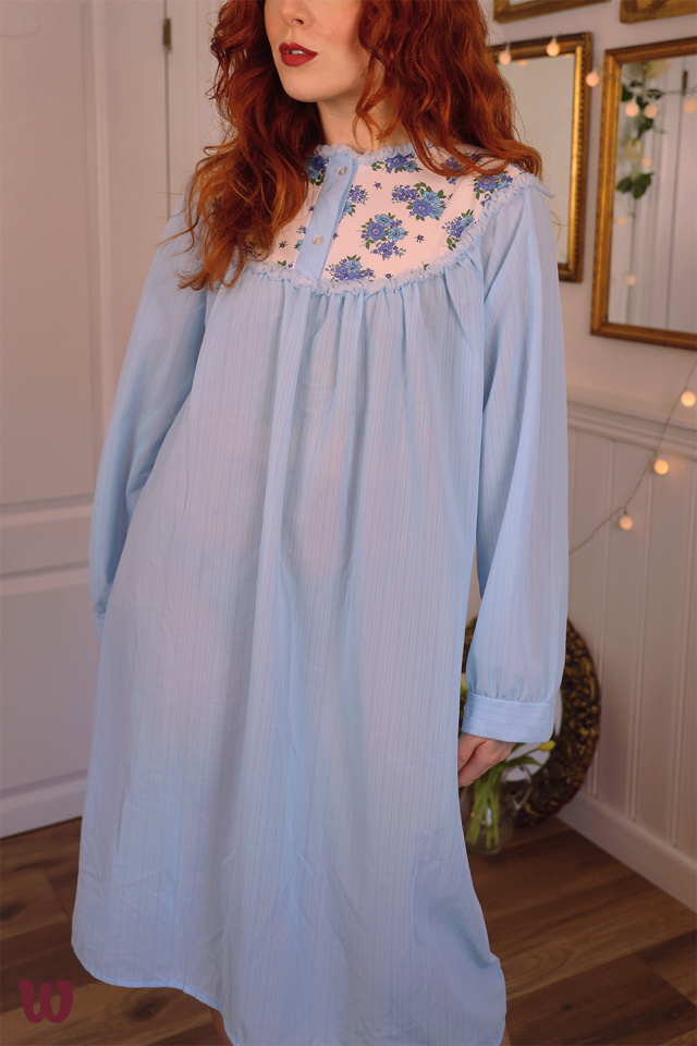 Light Blue Purple Floral Night Gown | S