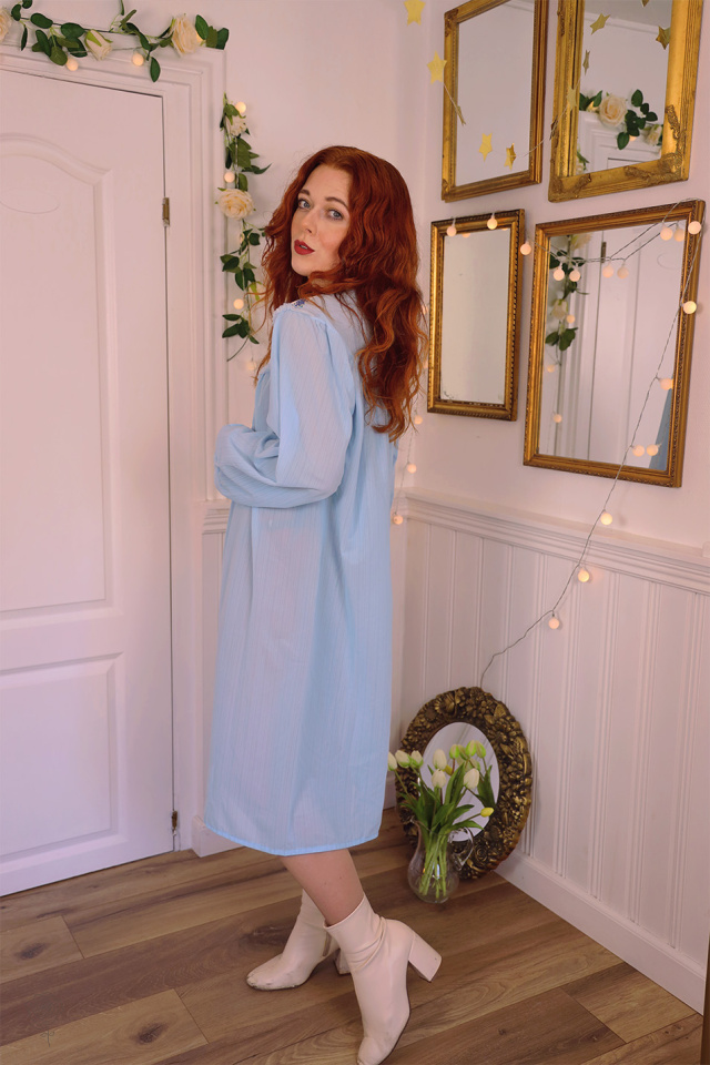 Light Blue Purple Floral Night Gown | S