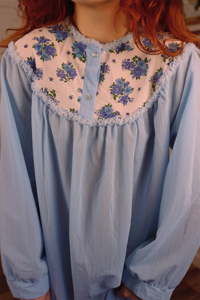 Light Blue Purple Floral Night Gown | S