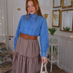 Light Blue Silver Thread Vintage Blouse | M