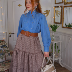 Light Blue Silver Thread Vintage Blouse | M