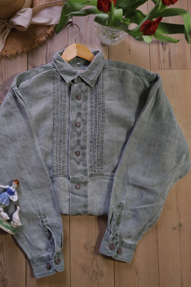 Light Dust Green Vintage Blouse | XXL