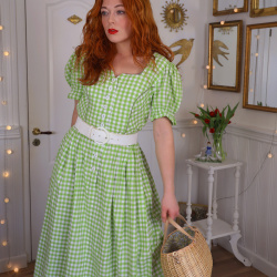 Light Green Gingham Vintage Dress | L