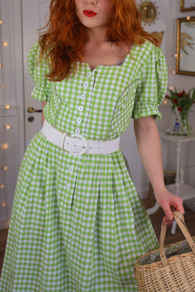 Light Green Gingham Vintage Dress | L