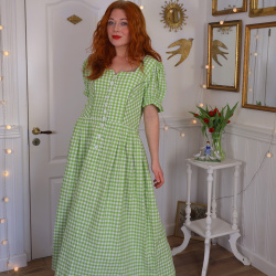 Light Green Gingham Vintage Dress | L