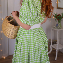 Light Green Gingham Vintage Dress | L
