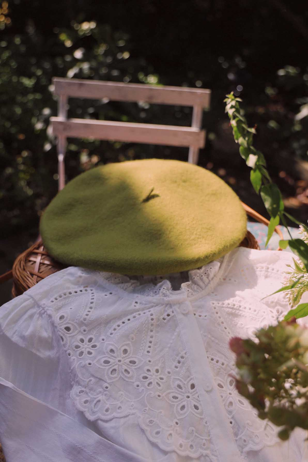 Light Khaki Green Wool Beret - Hats & Hair - Bohemian Wonders display picture 1