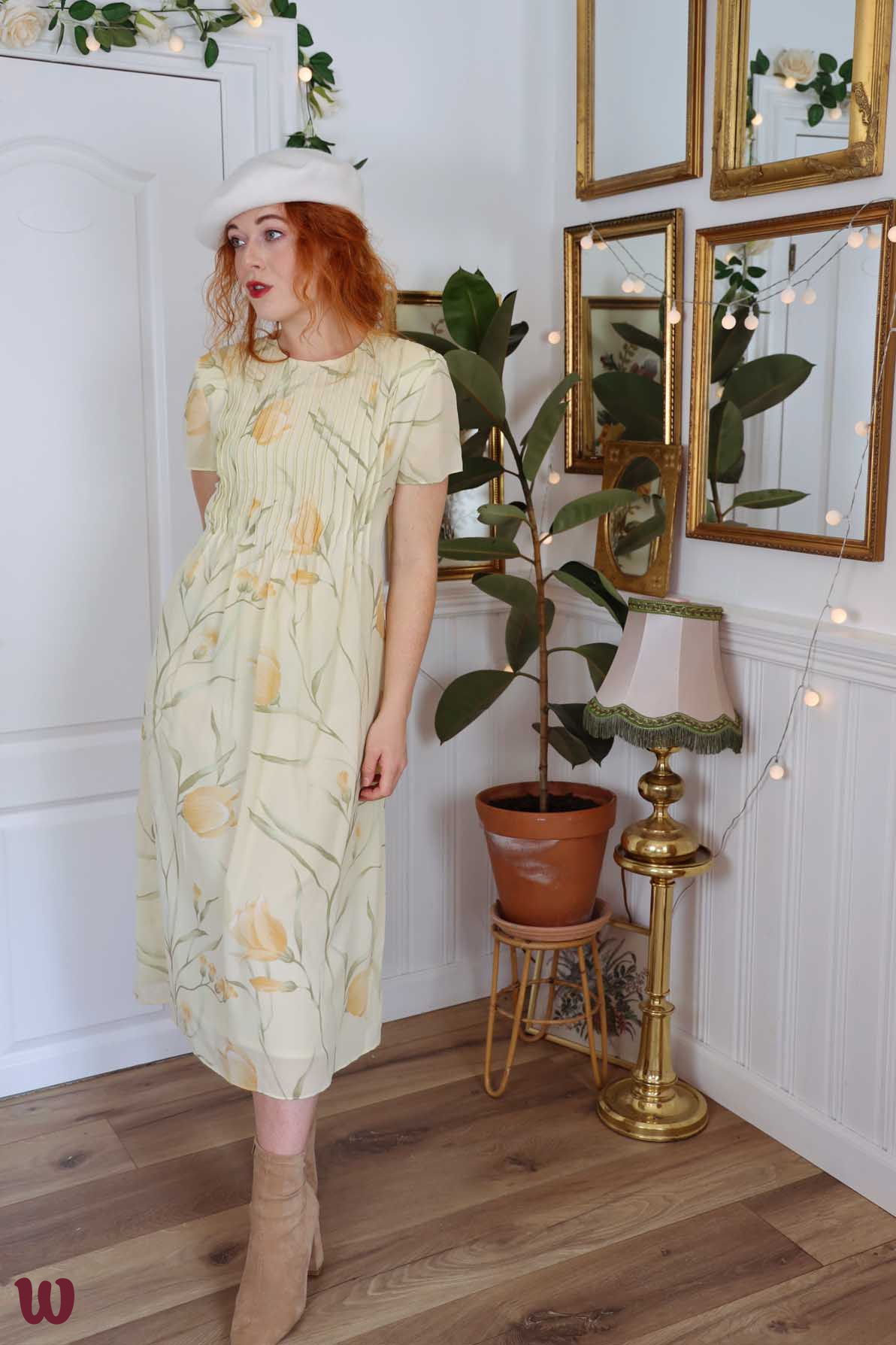 Light Yellow Floral Vintage Dress S Catalog Bohemian Wonders