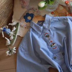 Light Denim Countryside Embroidered Blouse | L/XL