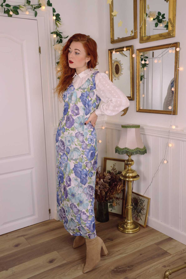 Lilac &amp; Blue Floral Vintage Dress | M