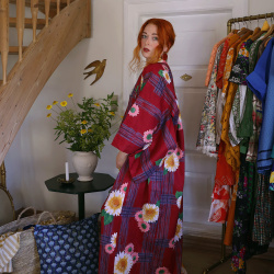 Long Red Floral Vintage Kimono | M-XXL