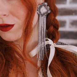 Long Silver Fringes Earrings 