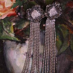 Long Silver Fringes Earrings 