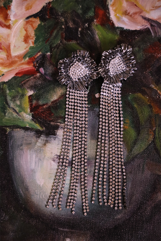 Long Silver Fringes Earrings 