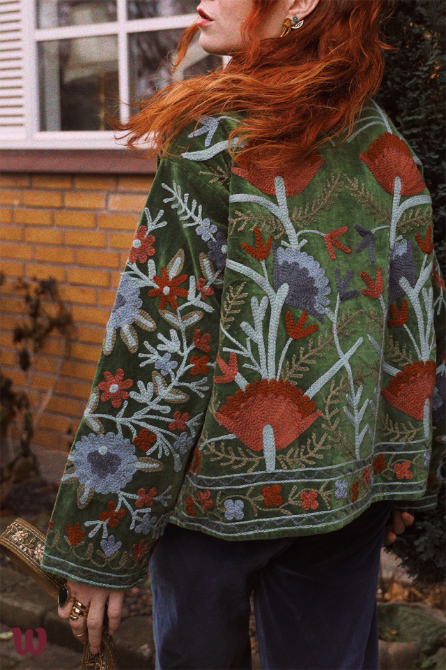 Magical Garden Green Velvet Jacket 
