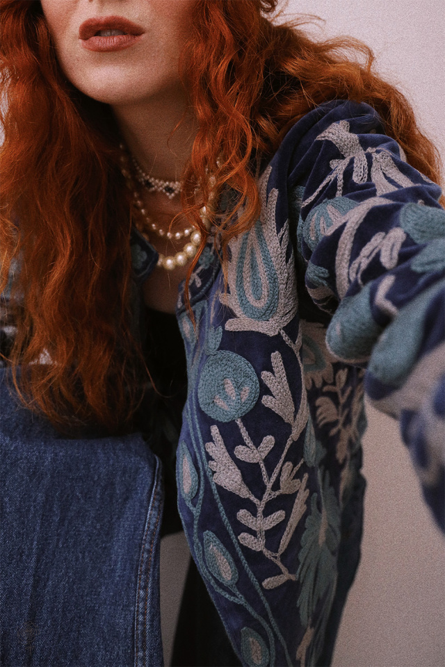 Magical Fall Blue Velvet Jacket