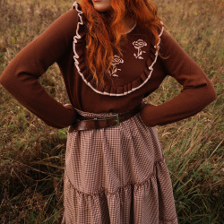 Brown Mellow Gingham Maxi Skirt 