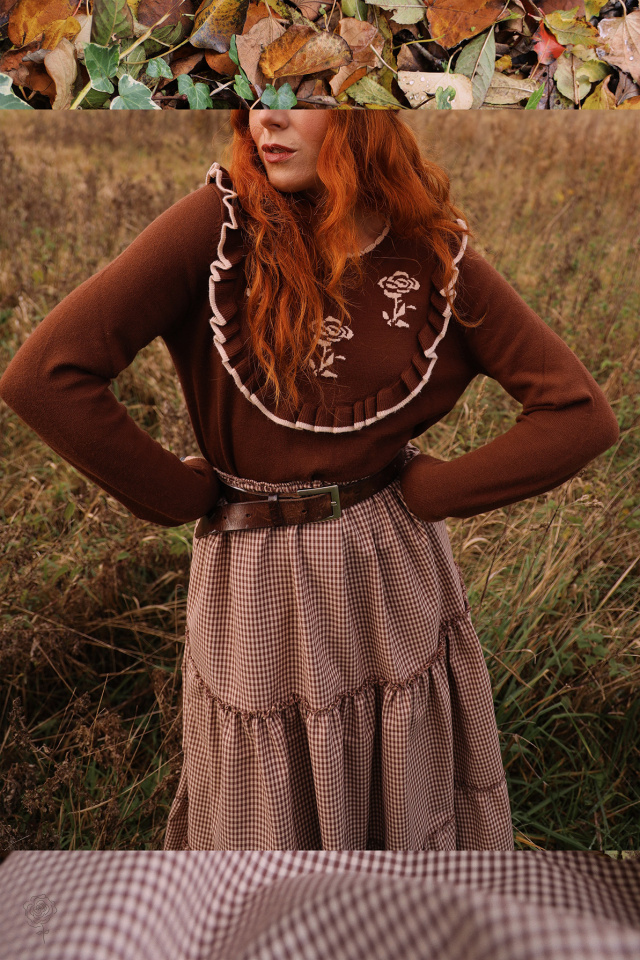 Brown Mellow Gingham Maxi Skirt 
