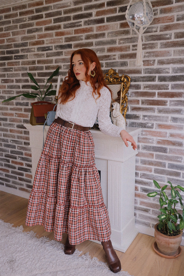 Red Mellow Plaid Maxi Skirt 