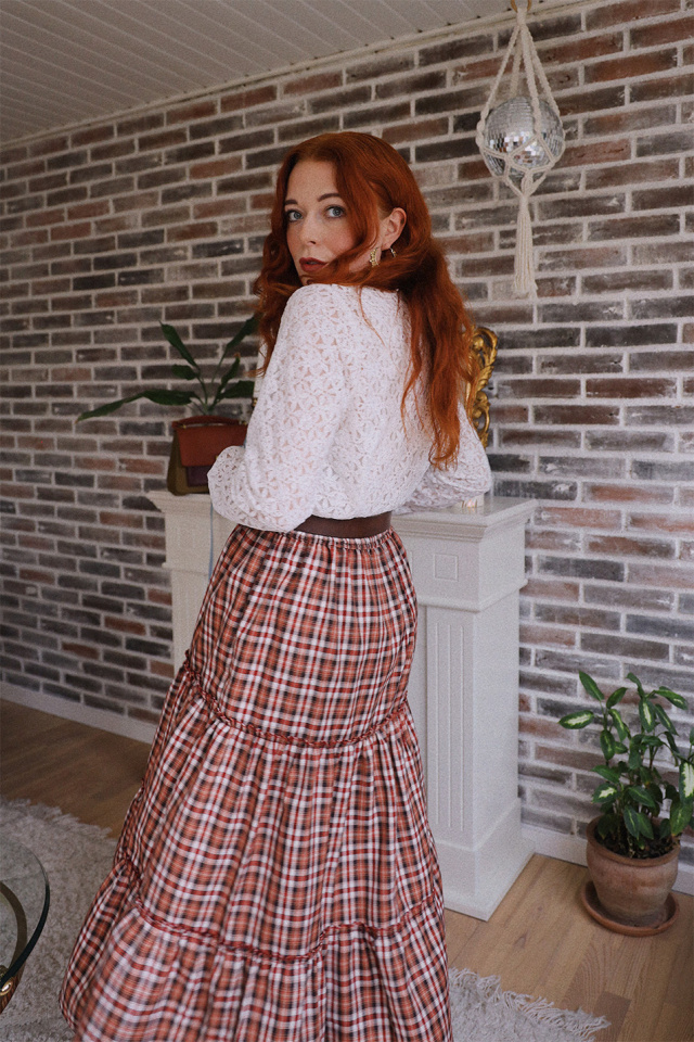 Red Mellow Plaid Maxi Skirt 