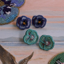Blue Pansy Beaded Earrings