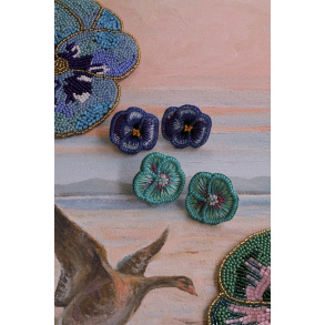 Mint Green Pansy Beaded Earrings 