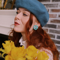 Mint Green Pansy Beaded Earrings 