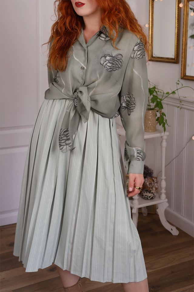 Minty Green Pleated Vintage Skirt | M