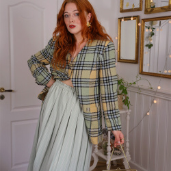 Minty Green Pleated Vintage Skirt | M