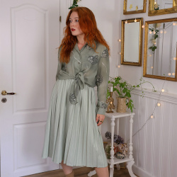 Minty Green Pleated Vintage Skirt | M