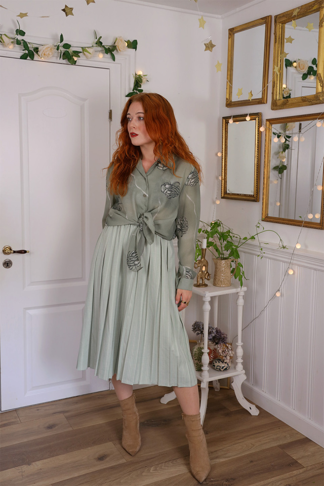 Minty Green Pleated Vintage Skirt | M
