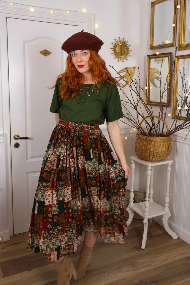 Flowy Patterned Boho Vintage Skirt | M