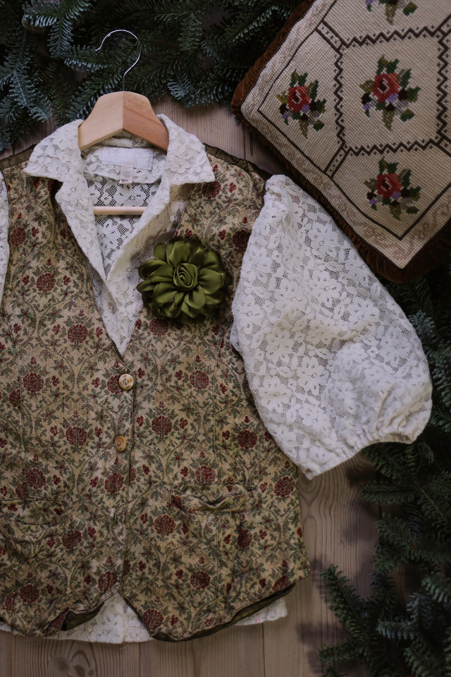 Olive Green Tapestry Vintage Waistcoat | S