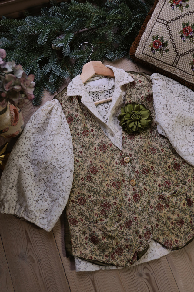 Olive Green Tapestry Vintage Waistcoat | S